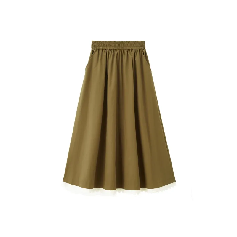 UNIQLO Casual Long Skirts Women's Brown Leaf Yellow-0