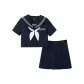 Navy Blue, Short-Sleeved Short Skirt Clothing Sets (Includes Goldfish Bow)
