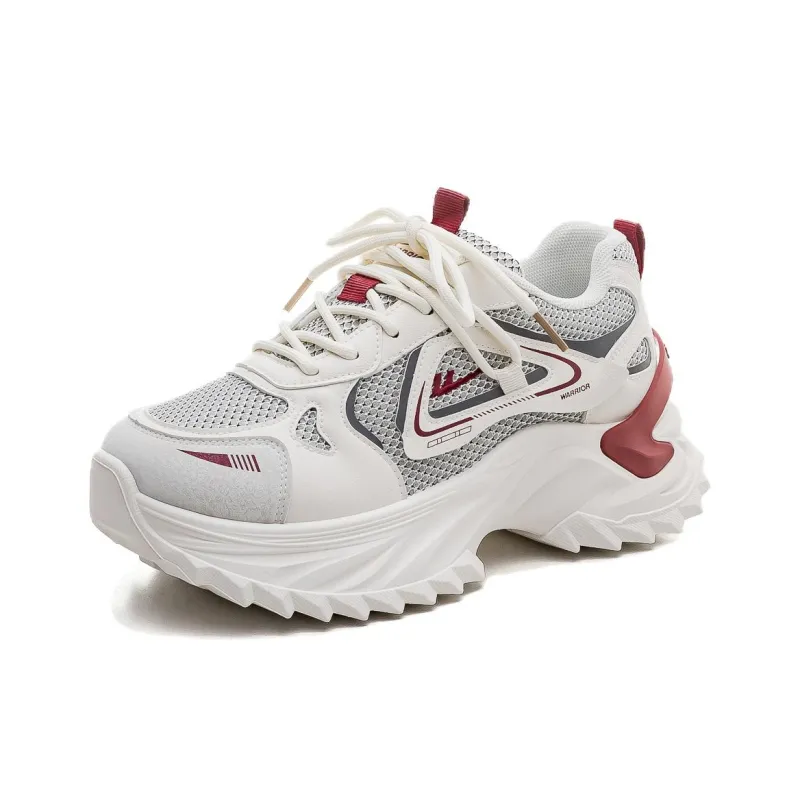 Warrior Lightweight Height Increasing Low Top Chunky Sneakers Women's Beige Black Burgundy-1
