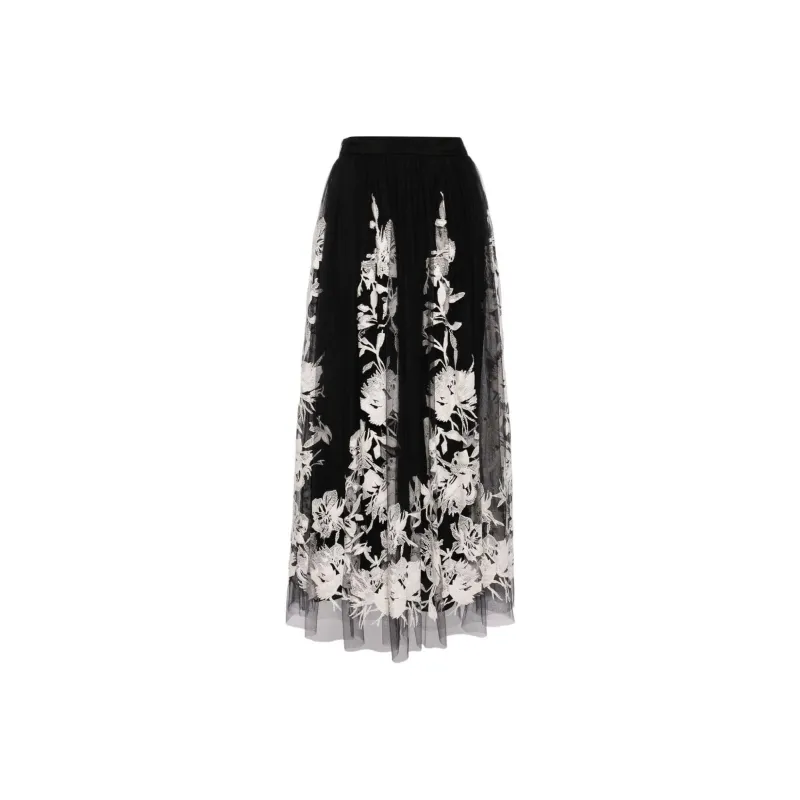 ELIE SAAB Floral Embroidered Tulle Midi Skirt-0