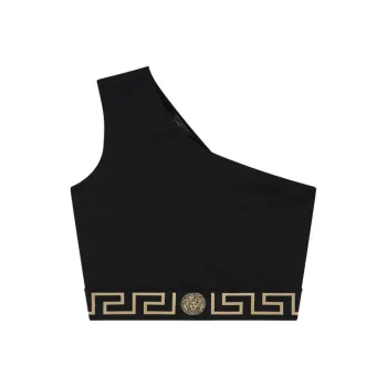 VERSACE Greca Border One Shoulder Bikini Top 'Black'