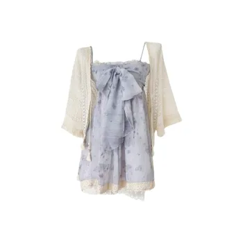 YGPRW Skirt Set Women's White Shawl Floral Short Skirt