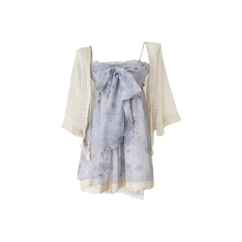 YGPRW Skirt Set Women's White Shawl Floral Short Skirt-0