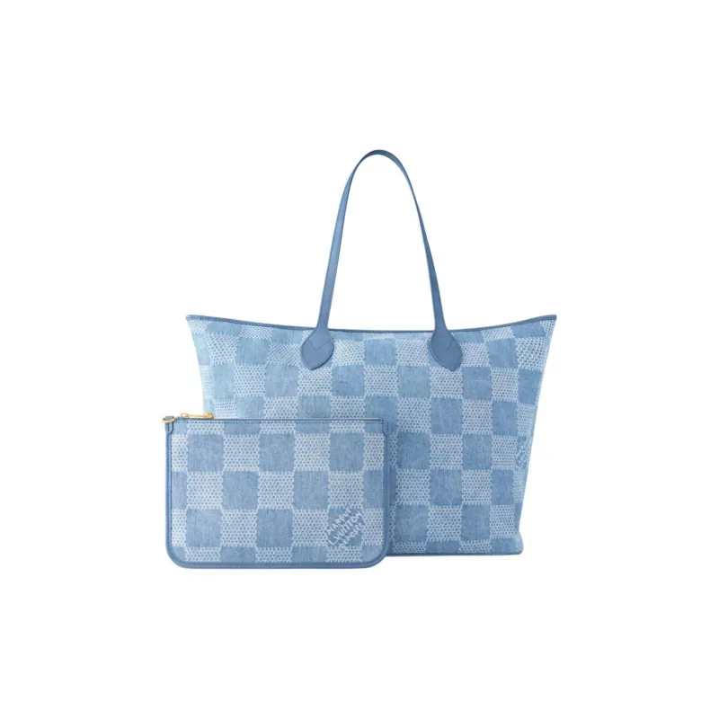 LOUIS VUITTON Nevereverfull DamierDenim3D Cotton Canvas Shoulder Bag Women's Blue-1