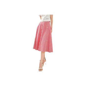 Hopeshow Casual Long Skirts Women's Red Plaid