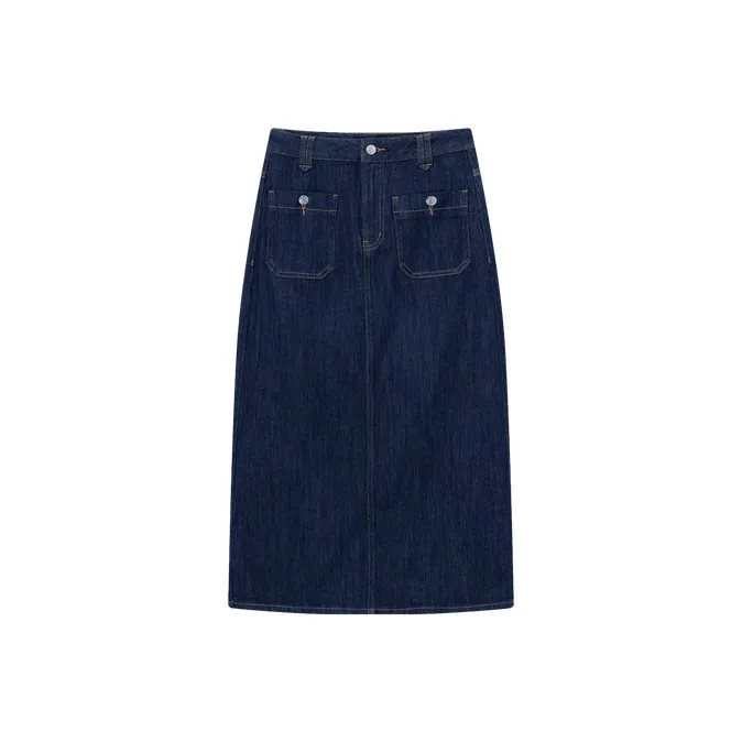 E.land Casual Long Skirt Women's Dark Denim-0