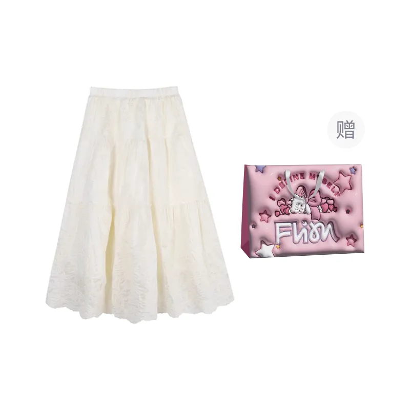 FLIM Casual Long Skirts Women's White-5