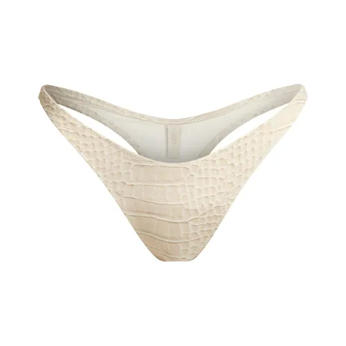 SKIMS SS25 SIGNATURE SWIM THONG BIKINI BOTTOM Swimming Shorts Women's EGRET CROCODILE PRINT/White Egret Crocodile Print