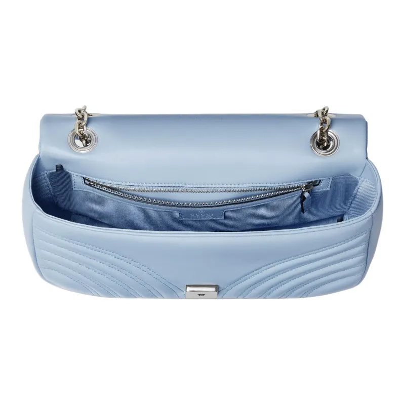 GUCCI GG Marmont Leather Shoulder Bag Medium Size Women's Light Blue-4