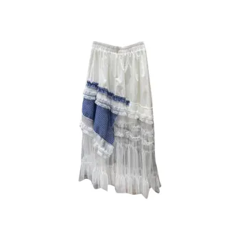 PLAY BUSH Casual Long Skirt Women's White & Blue