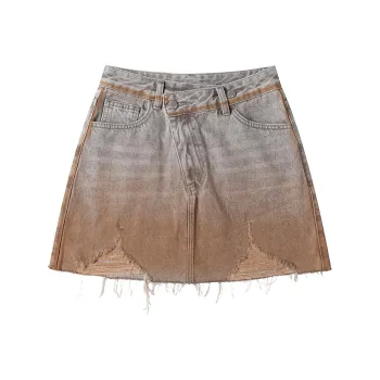 Heartboon Denim Short Skirts Women's Vintage Rusty Red