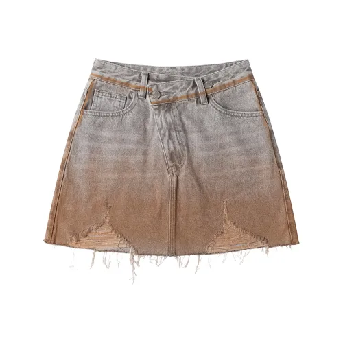 Heartboon Denim Short Skirts Women's Vintage Rusty Red
