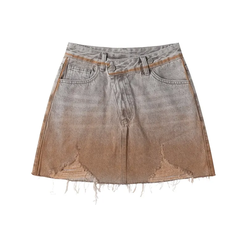 Heartboon Denim Short Skirts Women's Vintage Rusty Red-0