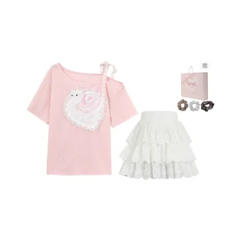 SNBL Two Piece Skirt Sets Women's Pink+White