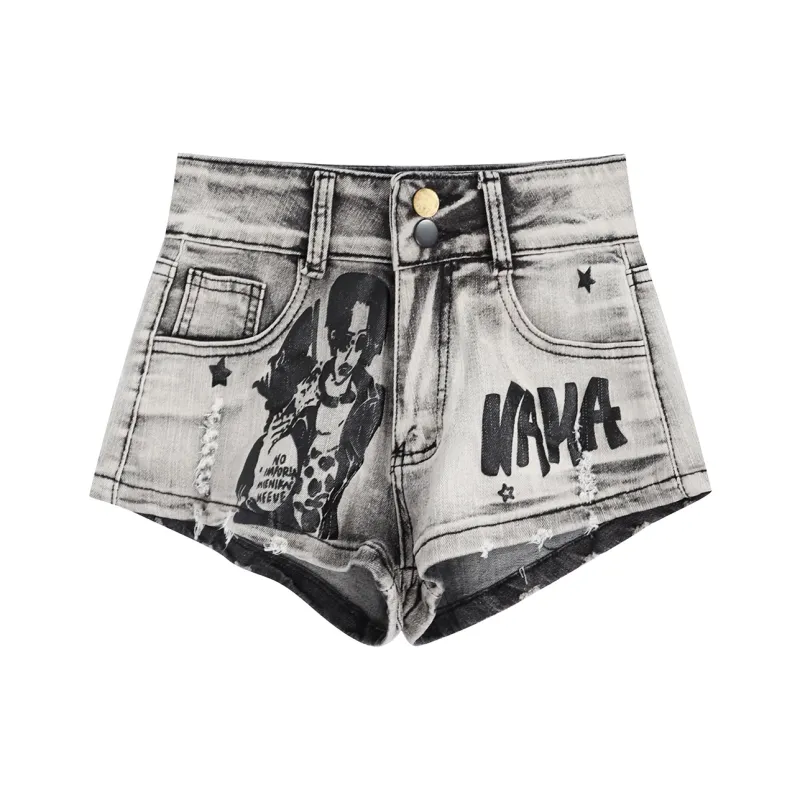 Garbege Denim Shorts Women's Black Gray-0