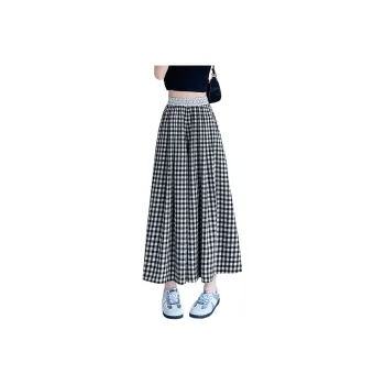SITOL Casual Long Skirts Women's Black White Plaid
