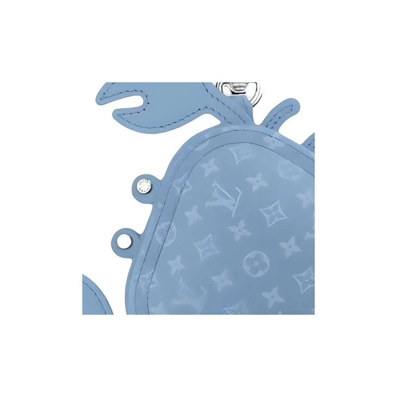 LOUIS VUITTON Crab Leather Trim Bag Accessory Coin Purse Earphone Case Unisex Light Blue-3