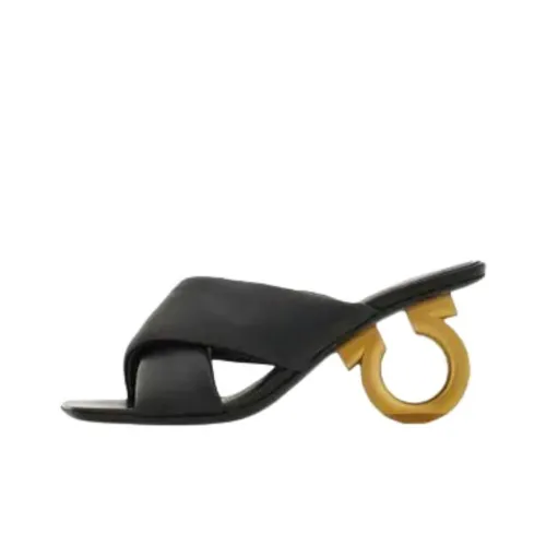FERRAGAMO GANCINI Slip Resistant Slide Slippers Women's Black