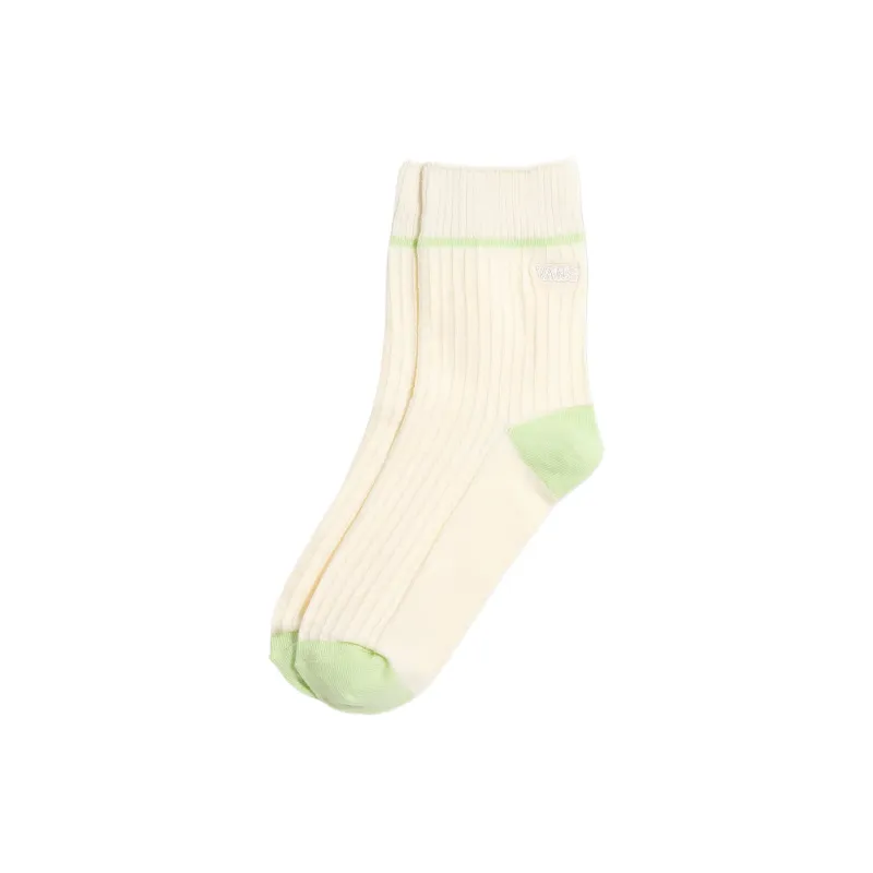 Vans HALF CREW Mid Calf Socks Women's 1 Pack Cream White/Dark Shadow Lime Green-1