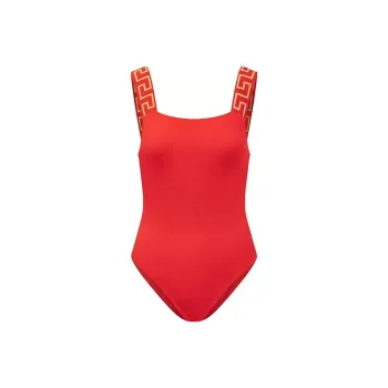 VERSACE Greca Border One-Piece Swimsuit 'Red'
