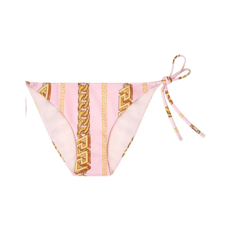 VERSACE Chain Pinstripe Bikini Bottoms 'Pink'-2