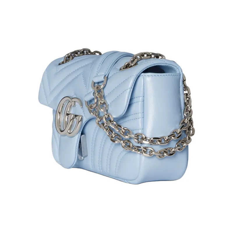 GUCCI GG Marmont Lambskin Shoulder Bag Small Size Women's Light Blue-1