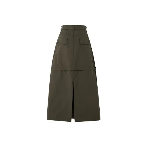 SOON FLOWER Fall Casual Long Skirts Women's Army Green