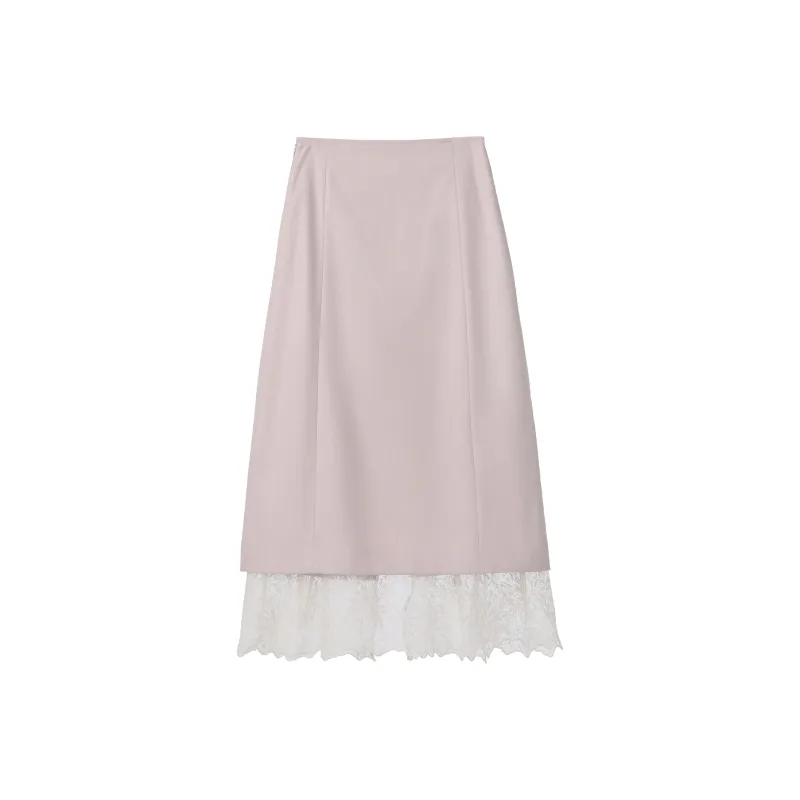 Fstudio Early Spring Korean Style Elegance Lace Patchwork Half Length Casual Long Skirt Women's-0
