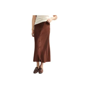 SNOWFORTE Casual Long Skirts Women's Plaid Woody Brown