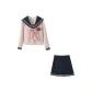Long-Sleeved Pink White with Navy Blue Collar Pink Body Sailor Suit Top+White Pink Navy Blue Solid Color Pleated Skirt+Pink Bow Tie