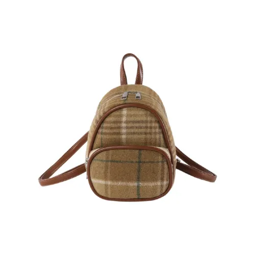 RIVMIND Woolen Backpack Women's Khaki Plaid/Zebra Print/Brown Plaid/Red Plaid/Green Plaid