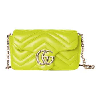 GUCCI GG Marmont Lambskin Shoulder Bag Mini Women's Bright Green