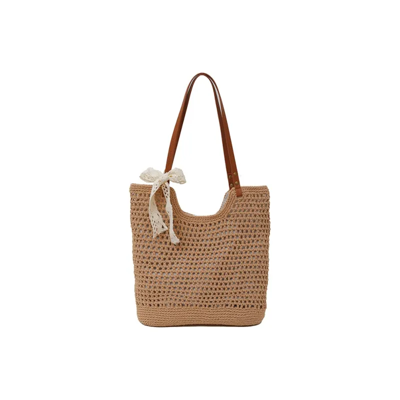 Iman's House Woven Shoulder Bag Tote Shoulder Bag Women's Ecru/Khaki-5