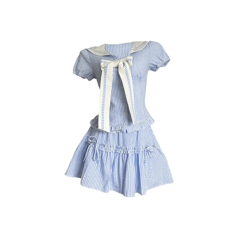 Manekniv Skirt Set Women's Blue Stripes Pattern-0