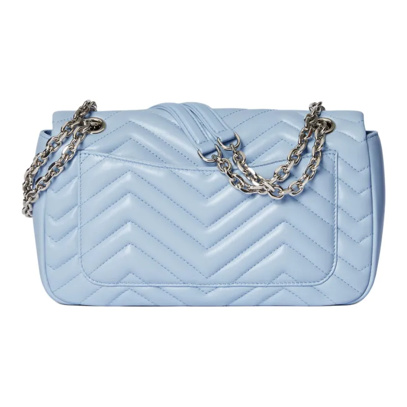GUCCI GG Marmont Leather Shoulder Bag Medium Size Women's Light Blue-3
