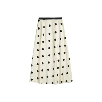 Olrain Casual Long Skirt Women's Black White Polka Dot