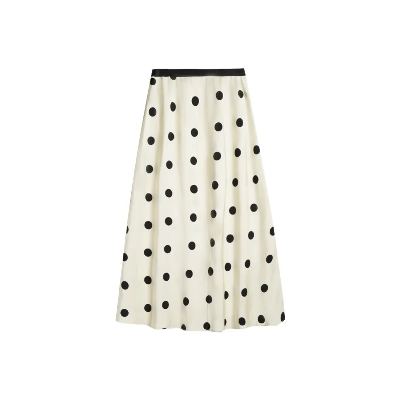 Olrain Casual Long Skirt Women's Black White Polka Dot-0