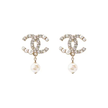 CHANEL Metal Earrings Women's Gold/Pearl White