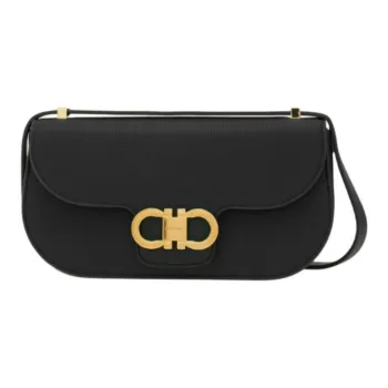 FERRAGAMO GANCINI Cow Leather Shoulder Bag Mini Women's Black