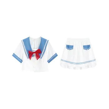 PZGE Uniforms Women's Clothing Sets Sailor Suit+Bowknot+Skirt