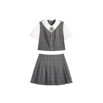ZIHAN Skirt Set Women's Gray Plaid