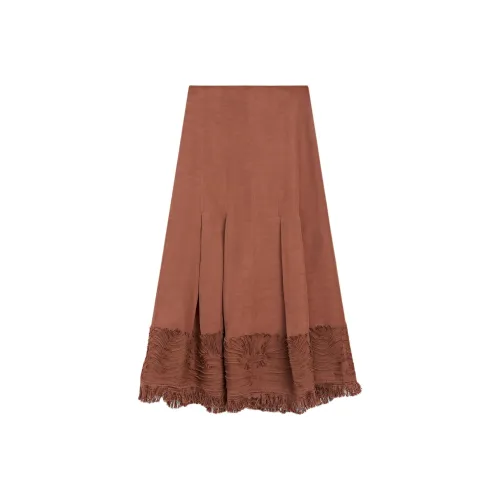 Massimo Dutti Casual Long Skirt Women's Red Brown