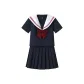 Navy Blue, Short-Sleeved Top+Short Skirt+Bowknot
