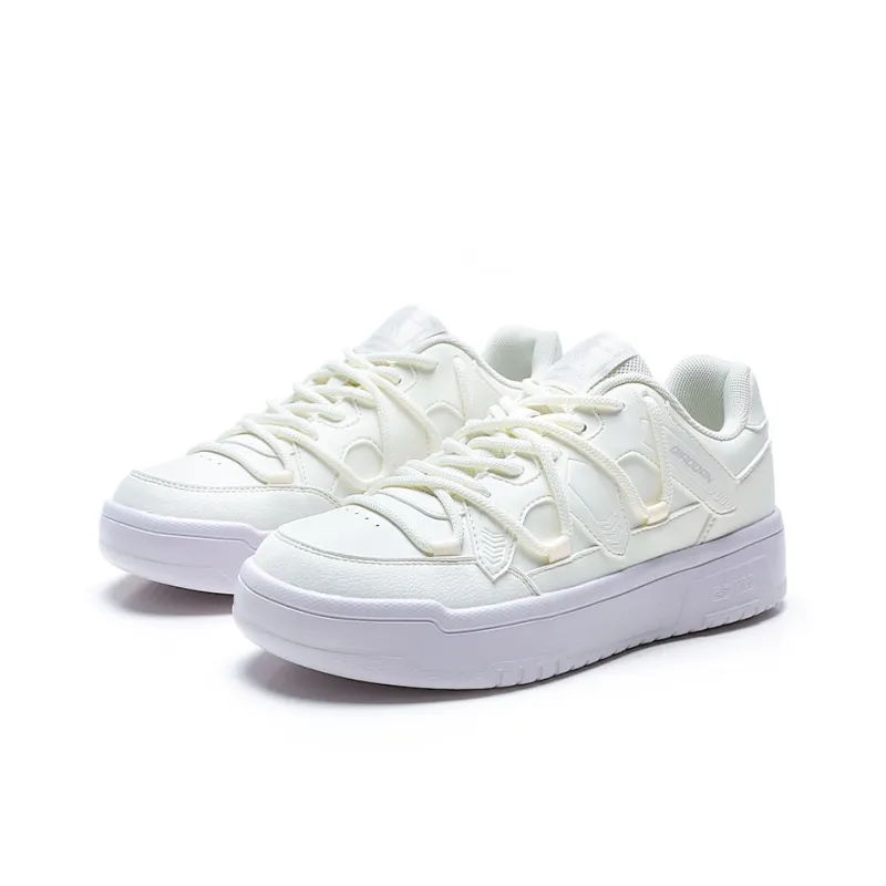 QIAODAN Anti Slip Wear Resistant Low Top Skateboard Shoes Women's White Purple-2