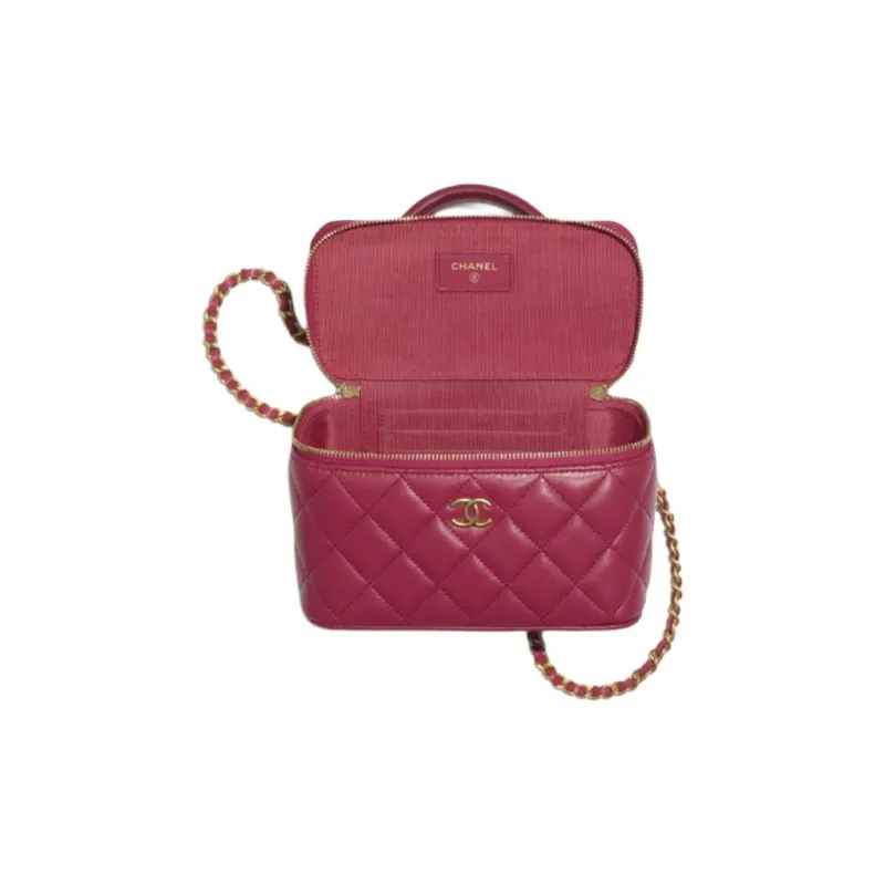 CHANEL Sheepskin Controller Toiletry Bag, Cell Phone Pouch, Handbag Women's Pink-1