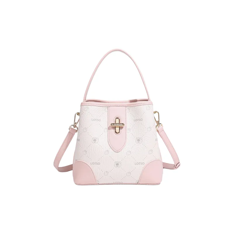 Disney Strawberry Bear Series PVC Bucket Bag Handbag Women's Strawberry Pink/Cream White-9