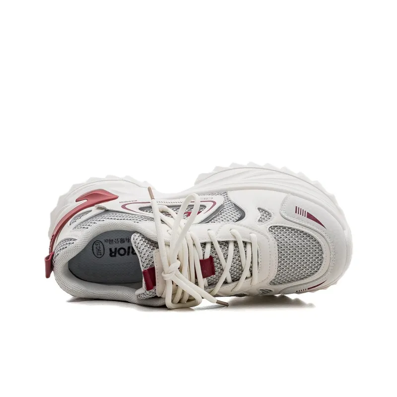 Warrior Lightweight Height Increasing Low Top Chunky Sneakers Women's Beige Black Burgundy-2