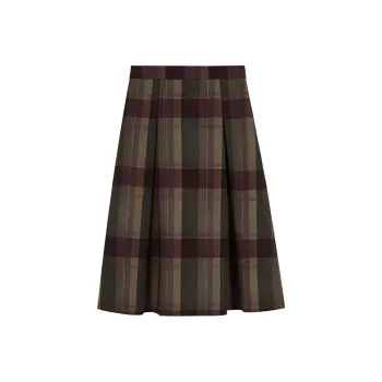 Omont Casual Long Skirt Women's Vintage Green Purple Plaid