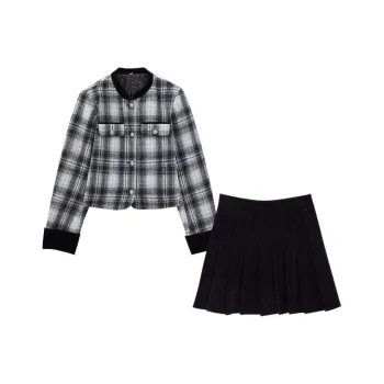 Love To Serve Skirt Set Women's Black White Plaid