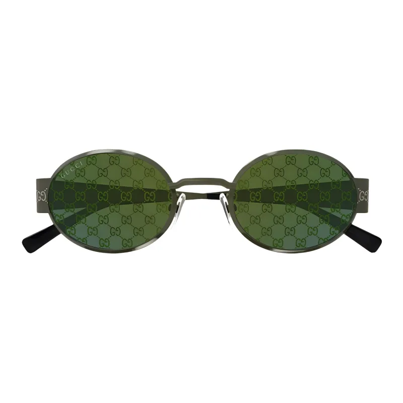 GUCCI Metal Oval Sunglasses Men's Green-1